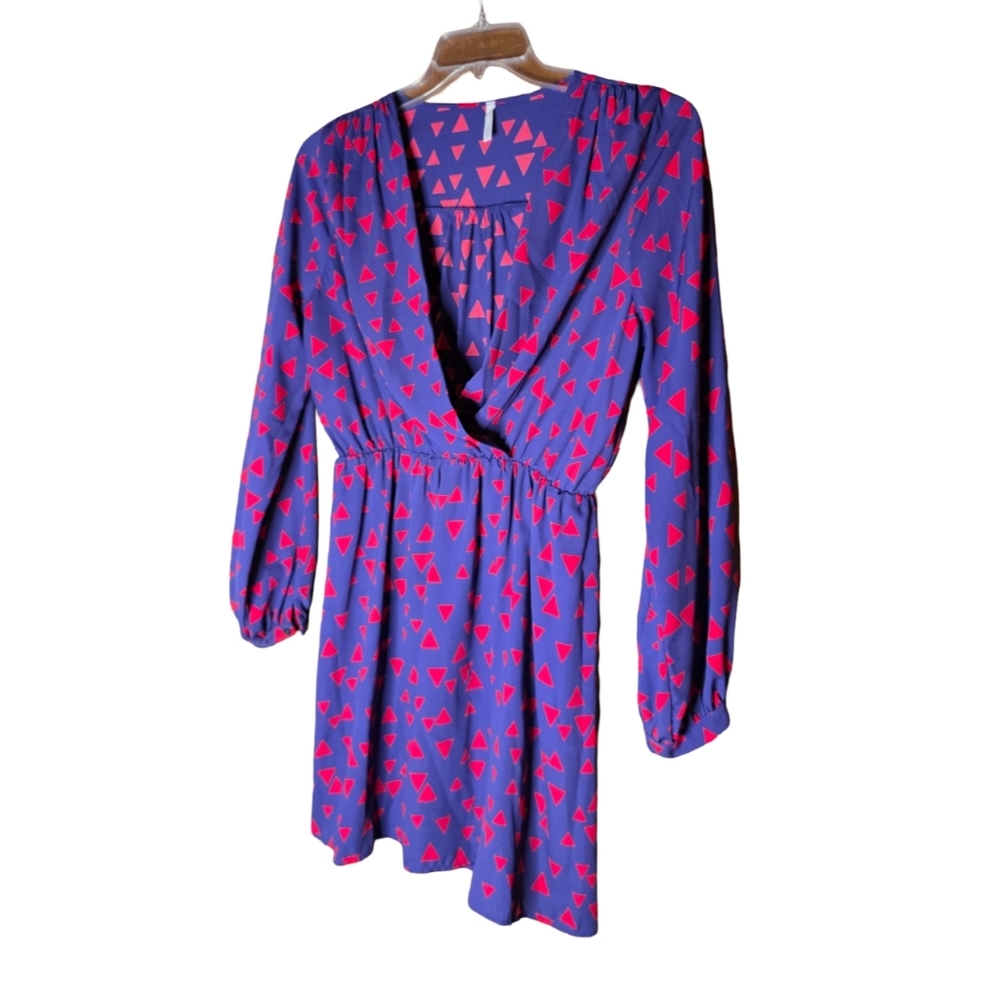 Sage Geometric Print Long Sleeve Mini Dress Size L